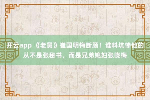 开云app 《老舅》崔国明悔断肠!谁料坑惨他的从不是张秘书,而是兄弟媳妇张晓梅