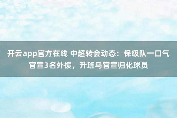 开云app官方在线 中超转会动态：保级队一口气官宣3名外援，升班马官宣归化球员