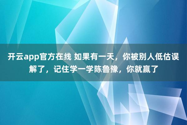 开云app官方在线 如果有一天，你被别人低估误解了，记住学一学陈鲁豫，你就赢了